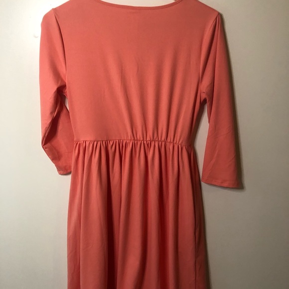 Coral midi dress, pockets 3/4 sleeve polyester - Picture 10 of 12